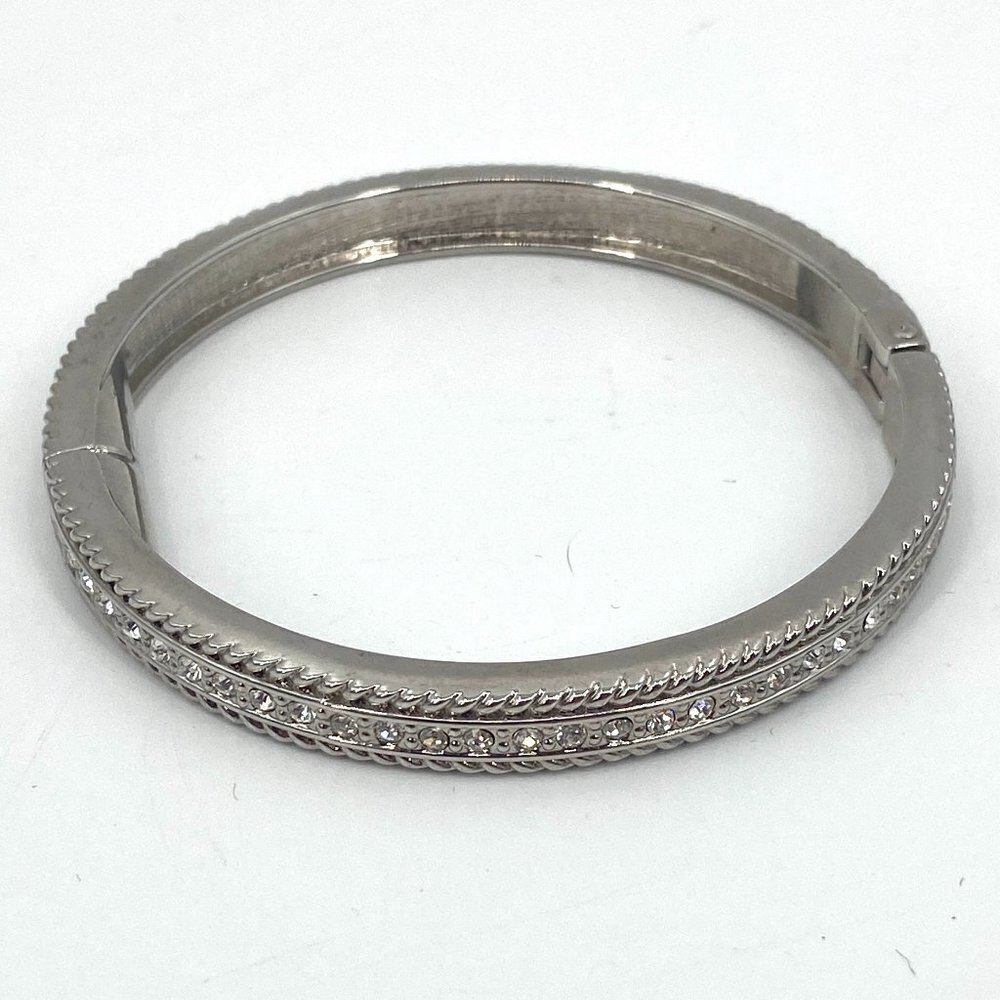 Silver Tone Small Rhinestone Bling Minimalist Hinge Bracelet Costume Jewelry